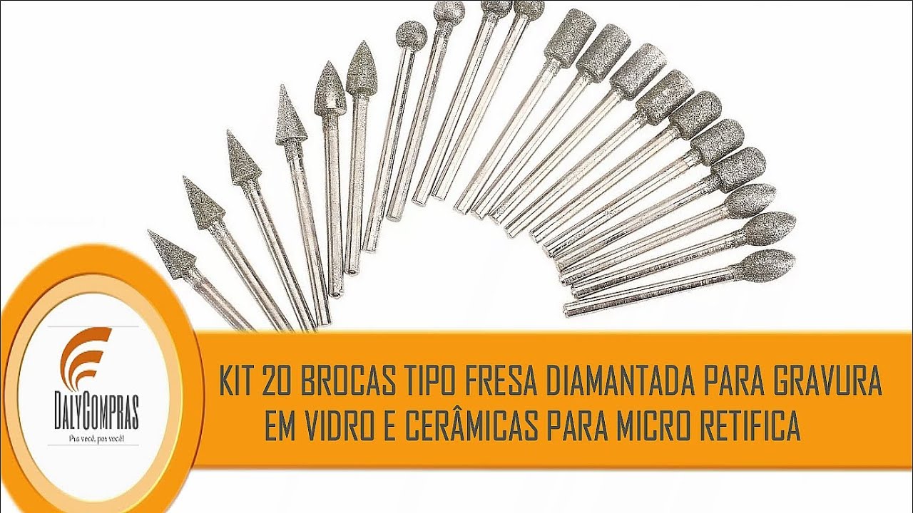 Kit 20 Brocas Fresas Diamantadas Vidro Dremel Micro Retifica