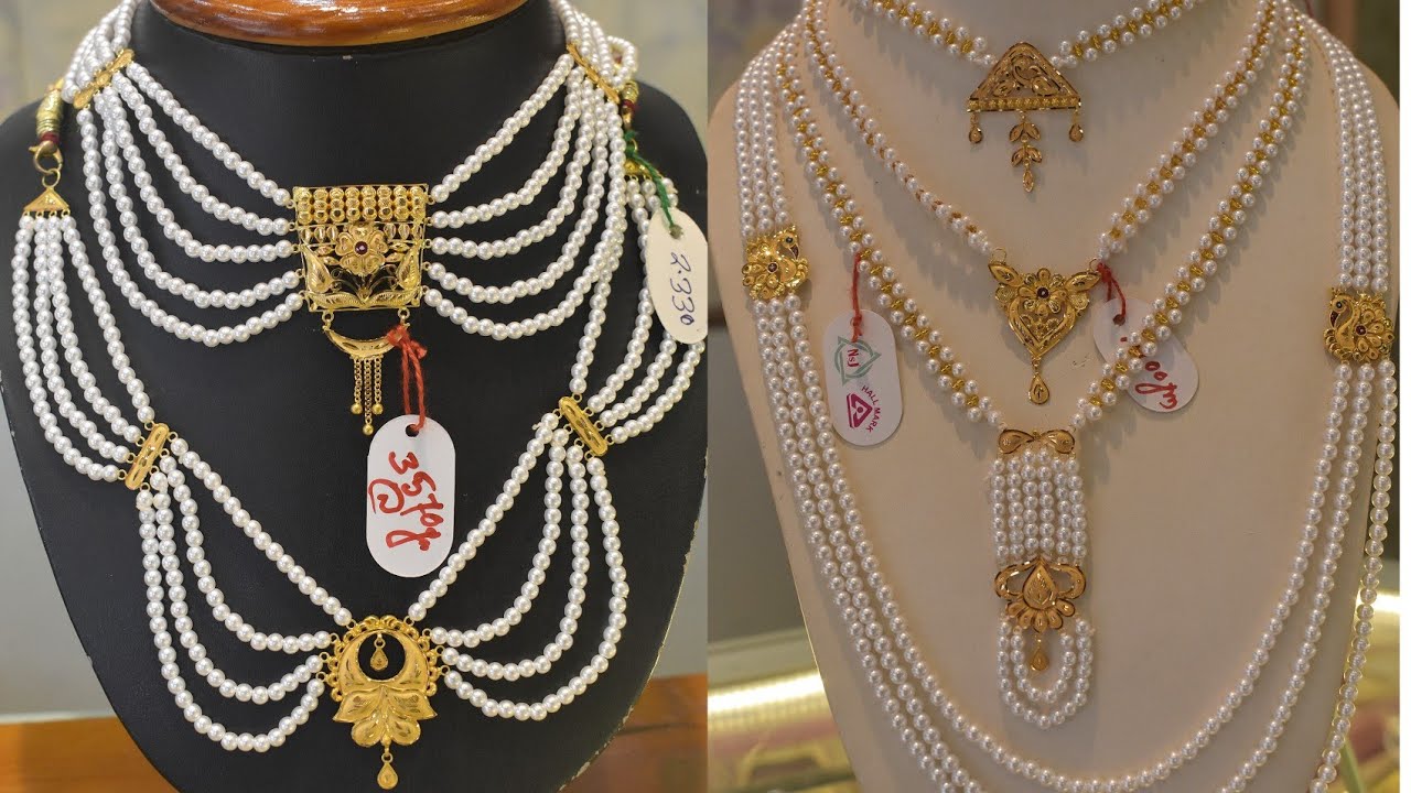 1grm থেকে Gold light Weight lohori har Collection||Light Weight Gold pearl lohori har design2025