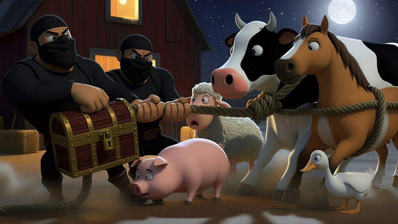 Old MacDonald’s Farm Robbery 😱🐄 | Animals & Gold Stolen at Night | Kids Story