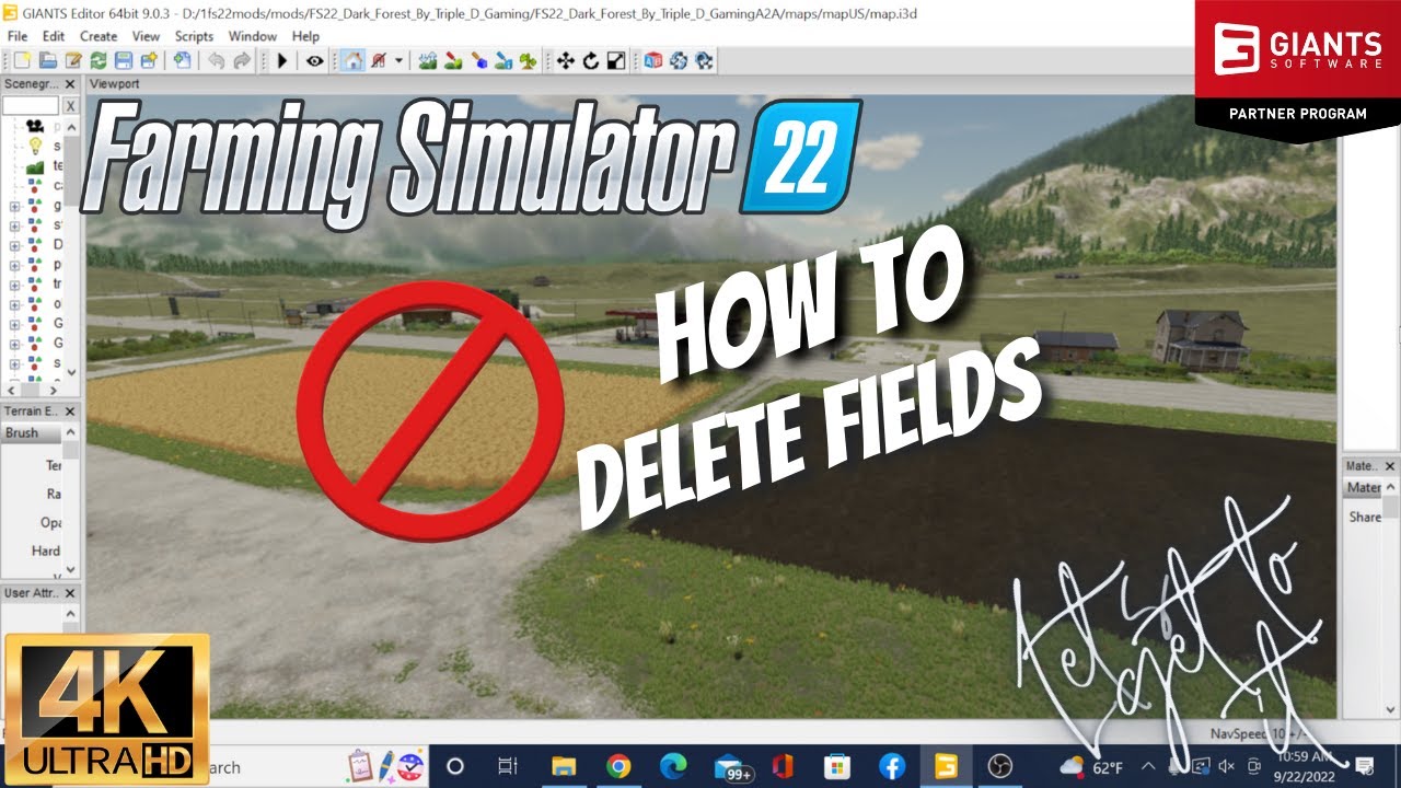 Farming Simulator 22 how to delete fields in giants editor 4k resolution 60fps