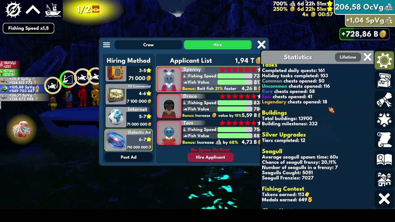 Idle Fishing ~ Got myself the Yacht & 7* Crew members!