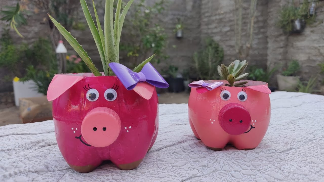 DIY - Porquinho de garrafa pet/para jardim/organizadores/reciclagem
