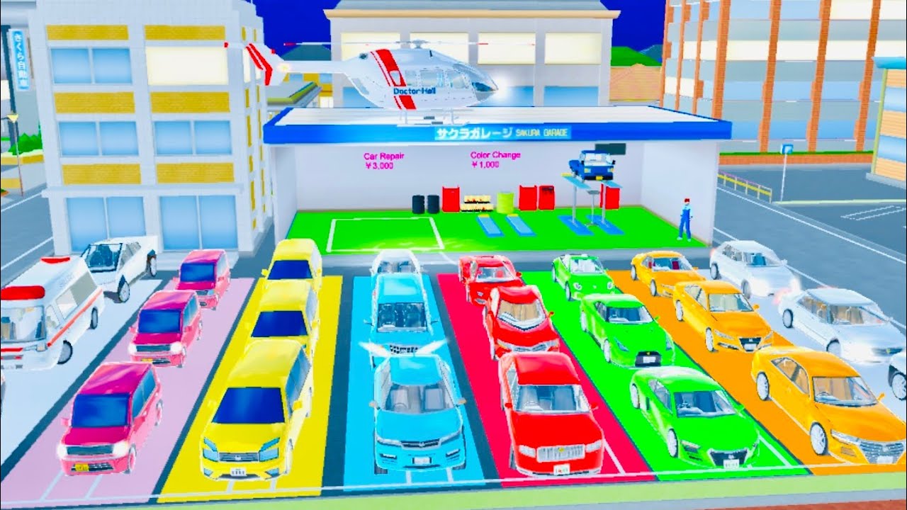 All Rainbow 🌈 Color Car's Collection At Repair shop🚐✨ SAKURASCHOOLSIMULATOR 🚔🚖
