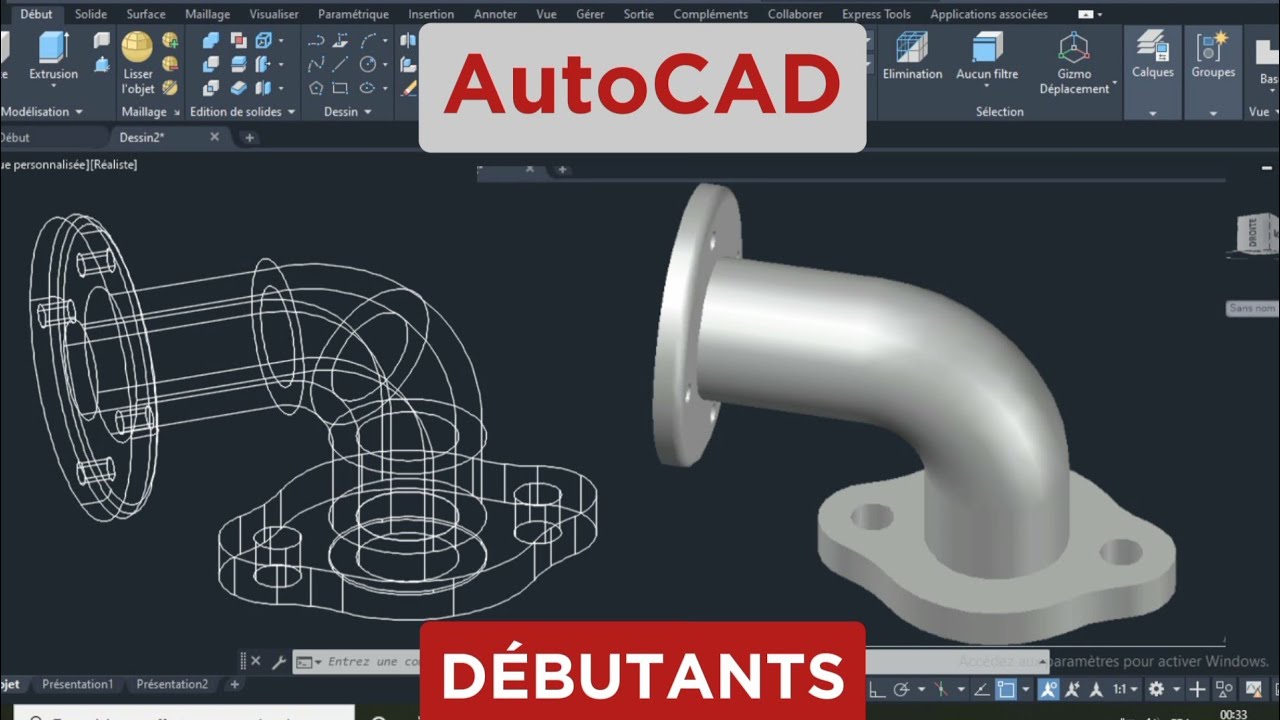 COMMANDES BALAYAGE, RACCORD, SOUSTRACTION. AutoCAD_3D.