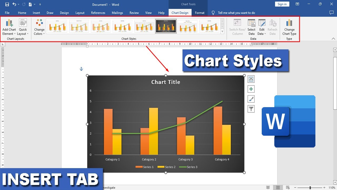 MS Word - Insert Charts - Ms Word 2019  Charts Styles Tutorial - How to Use Chart in Word in Hindi