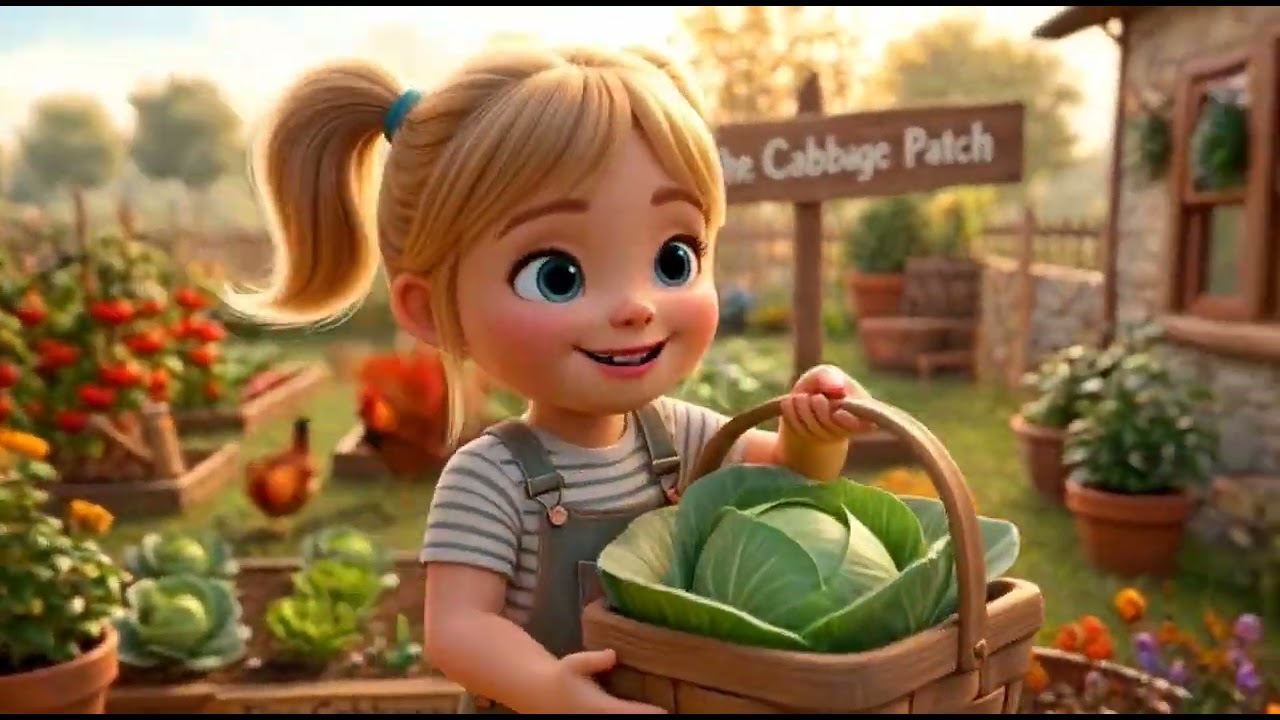 Little girl playing her animals and taking care of her garden.