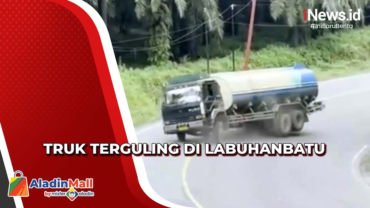 Detik-Detik Truk Pengangkut CPO Seberat 23 Ton Terguling di Labuhanbatu