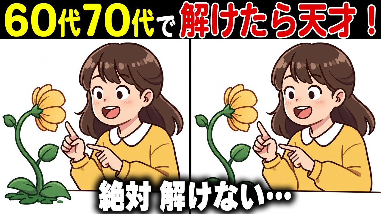 【間違い探し脳トレ】60代70代の高齢者向け難しいけど面白い無料の認知機能向上クイズ【認知症予防/老化防止/頭の体操/記憶力】