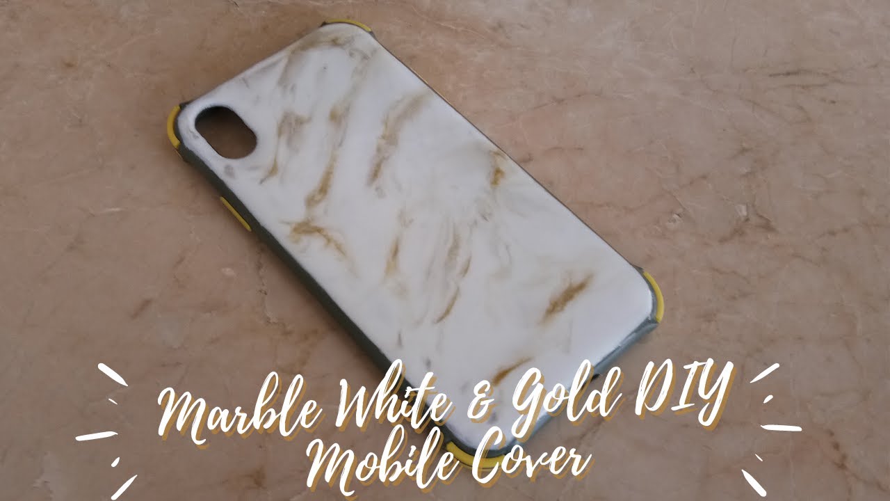 White Gold Marble Effect Resin Art Work on Mobile Cover DIY / Day83 / Golden Marble / IndianResinArt