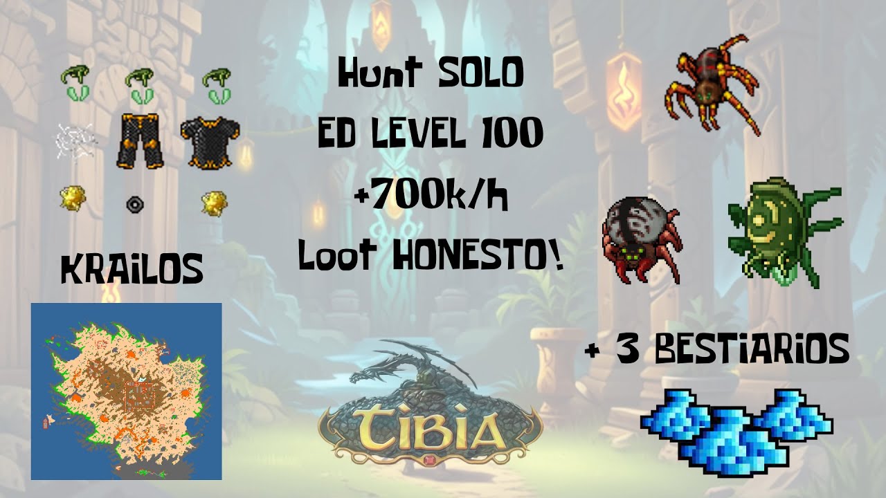 Tibia Relax - Hunt Elder Druid solo level 100  XP +700h/k + 3 bestiários + LOOT HONESTO!!