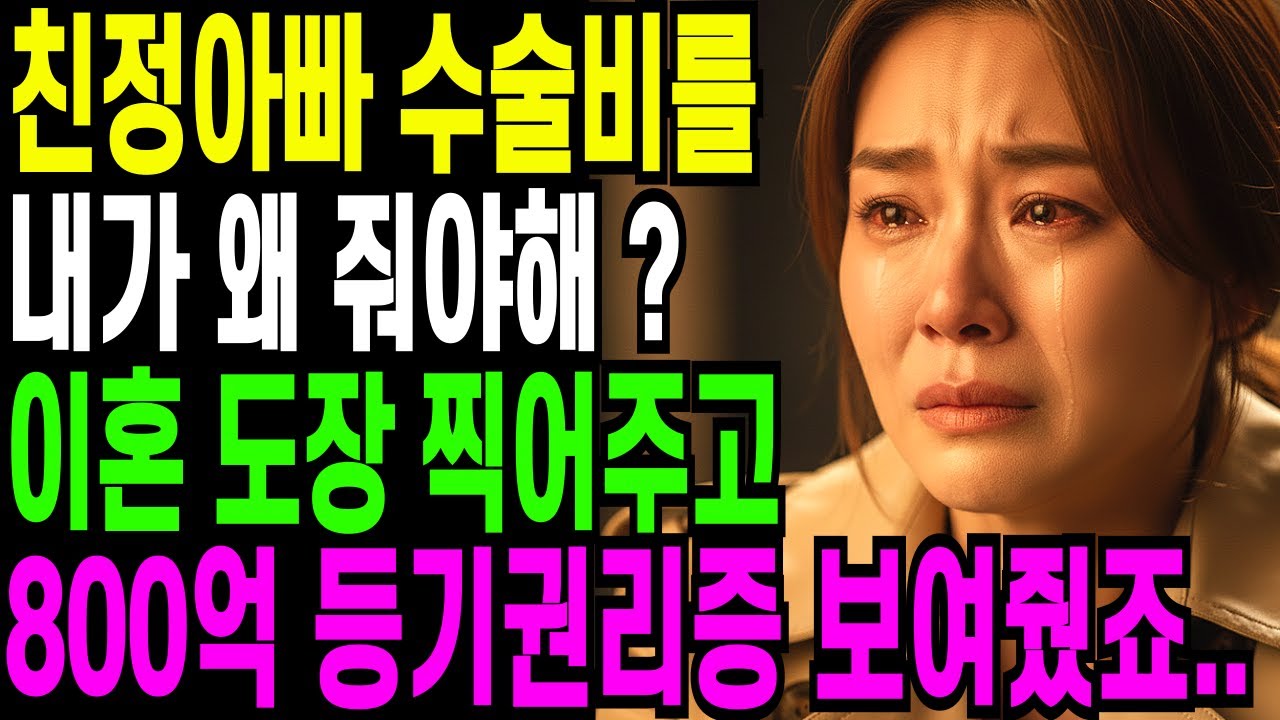 친정아빠 수술비를 내가 왜 줘야해?.. 라는 남편과 시모 , 이혼도장 찍어주고 800억 등기권리증 보여줬습니다... 오디오북 ㅣ 사연라디오 ㅣ 노후사연 ㅣ 반전사연