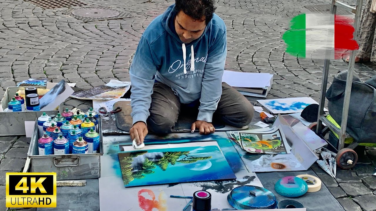 Street Spray Painting With Fire - Rome Italy 2022