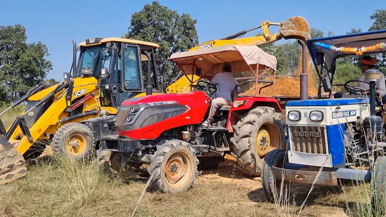 Jcb 3dx Eco Xpert Machine Loading Red Soil In Mahindra and Swaraj Tractor | Jcb Tractor Cartoon