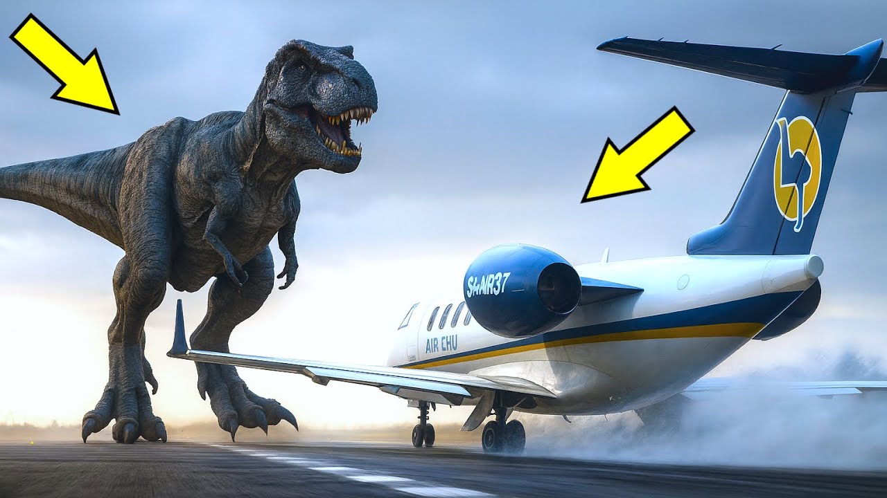 Динозавры атакуют аэропорт в ГТА 5 (Взлет самолета и аварийная посадка на пляже)