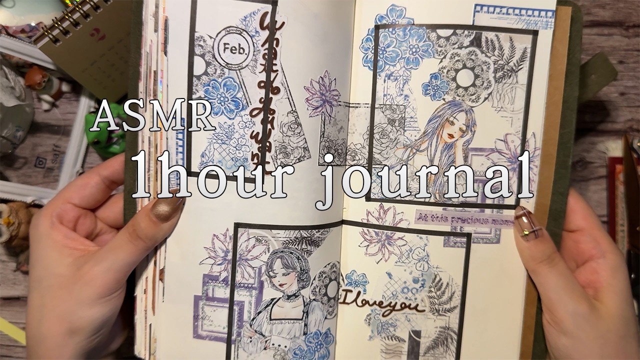 ASMR 🕯️다이어리 꾸미기 1시간 영상🕯️ㅣ1hour journalㅣ몰아보기ㅣVintage  Journalㅣrelaxing sounds of collage