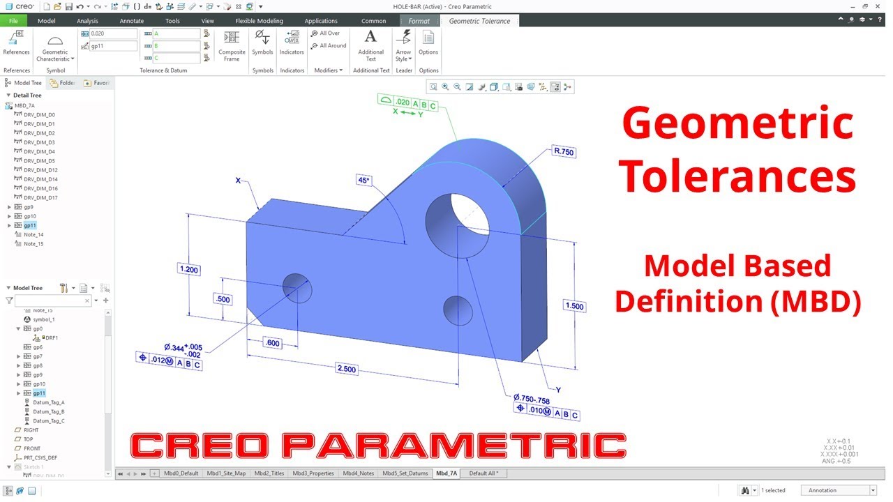 Creo Parametric - Geometric Tolerances (GD&T) Part 1 - Model Based Definition (MBD)