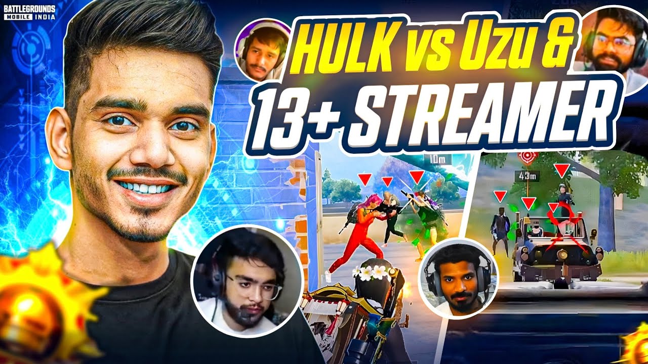 Hulk Vs Uzu + 13 Streamer Shocked* 🔱❕1V4@UzuGamer 😱‼️#bgmi 