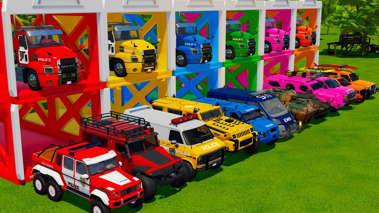 TRANSPORTING POLICE CARS, FIRE TRUCKS and AMBULANCE with MAN TRANSPORTERS! Farming Simulator 22