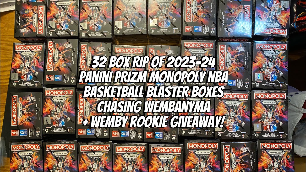 2023 Panini Prizm Monopoly NBA Basketball Blaster Box 32 box opening! Chasing Wemby + Giveaway!