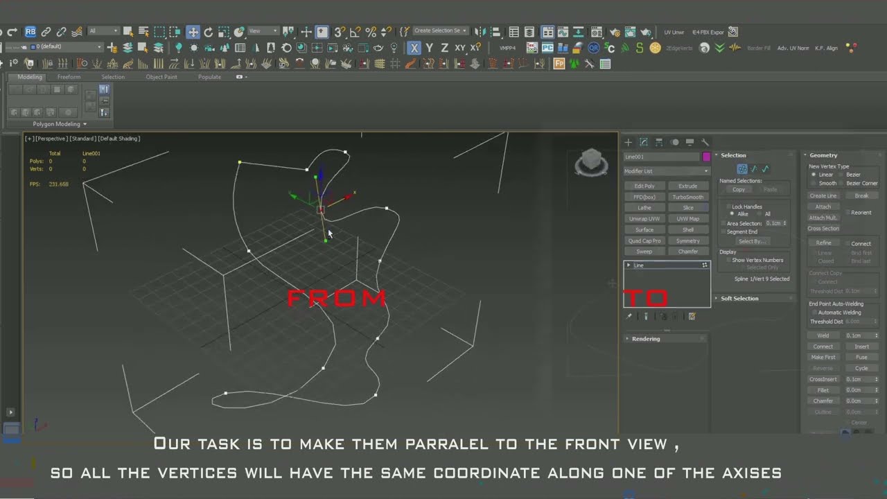 How to make 3D spline planar, or align vertices of the spline to have the same coordinate in 3Ds Max