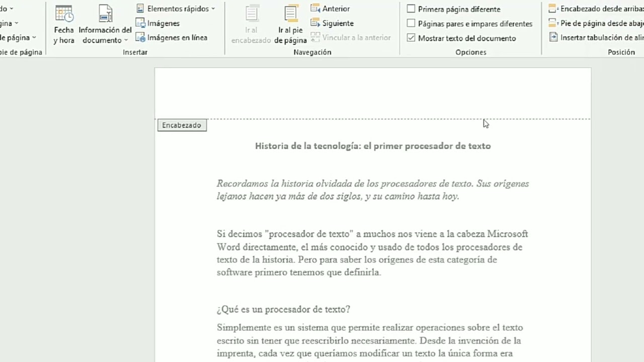 Como quitar encabezado y pie de página en Word