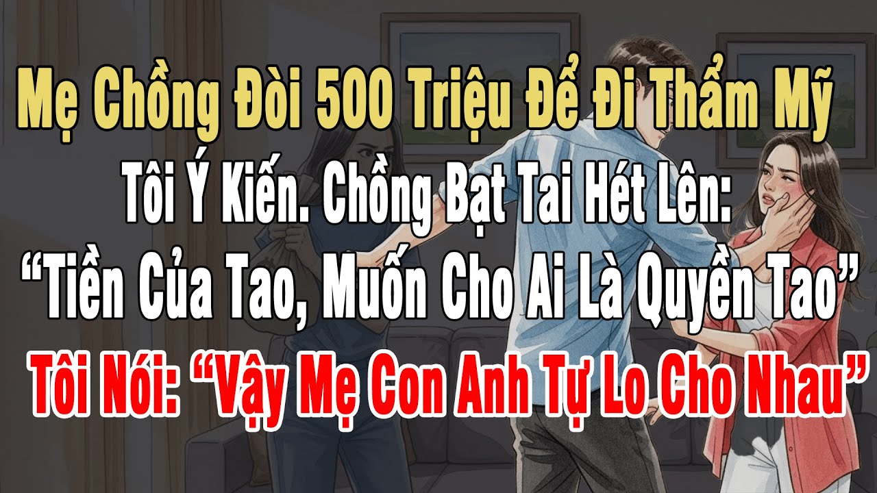 Mẹ Chồng Đòi 500 Triệu Thẩm Mỹ. Tôi Ý Kiến. Chồng Bạt Tai Hét:“Tiền Tao, Muốn Cho Ai Là Quyền Tao”.