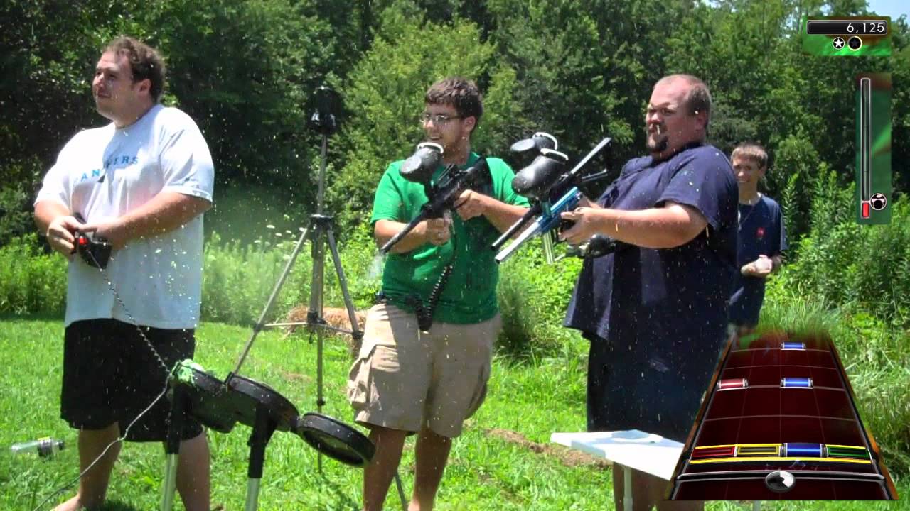 Rock Band 2 Expert Drums: Nine In The Afternoon Pass Attempt Using Paintball Guns - A Gaming Video