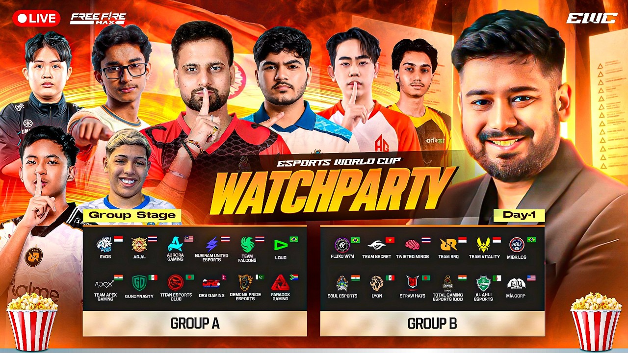 🔥EWC26 GROUP STAGE DAY 2 A vs B | INDIA AT EWC26🔥| Watch Party #freefire #freefirelive #gyangaming