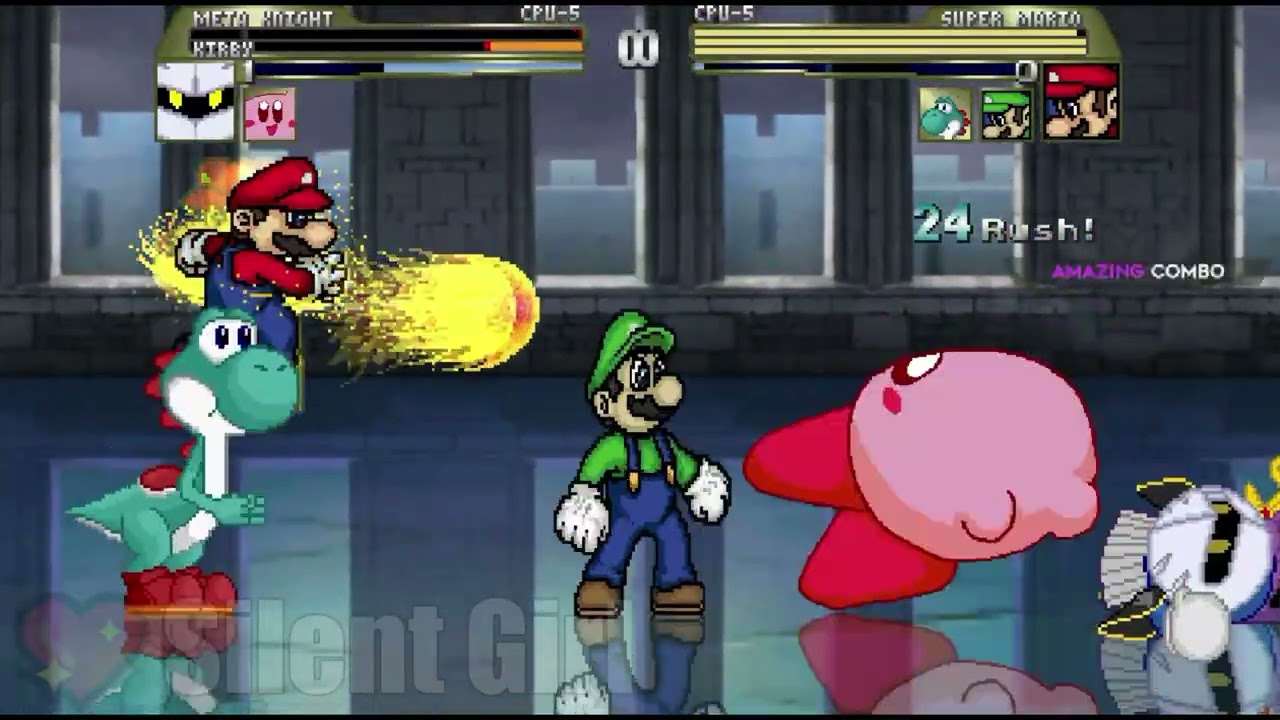 REQUESTED BY @Maxwell8159: Kirby and Meta Knight vs Super Mario, Luigi and Yoshi - Mugen Battle