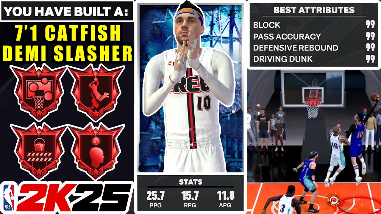 THIS 7'1 CATFISH CENTER BUILD with 99 DRIVING DUNK & 99 BLOCK is a NIGHTMARE in RANDOM REC on 2K25!