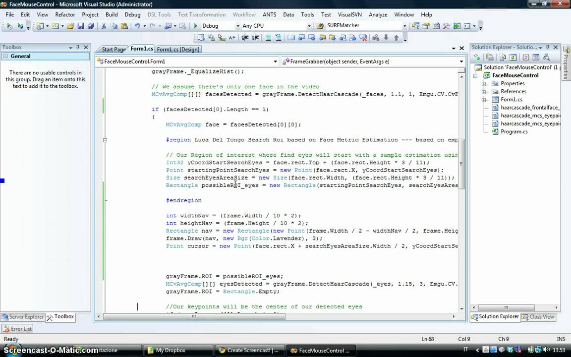 Emgu CV (openCV wrapper) Cursor Position Face Control