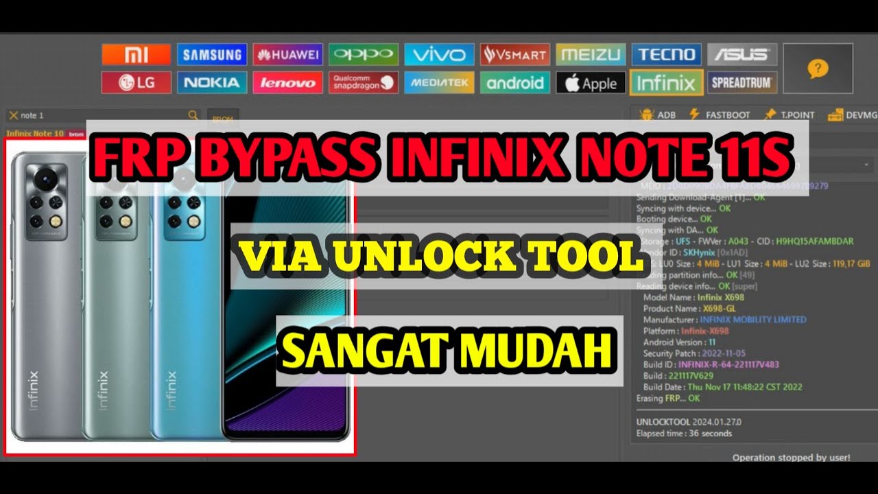 Frp Bypass infinix note 11s via unlocktool #frpbypass #infinixnote11s