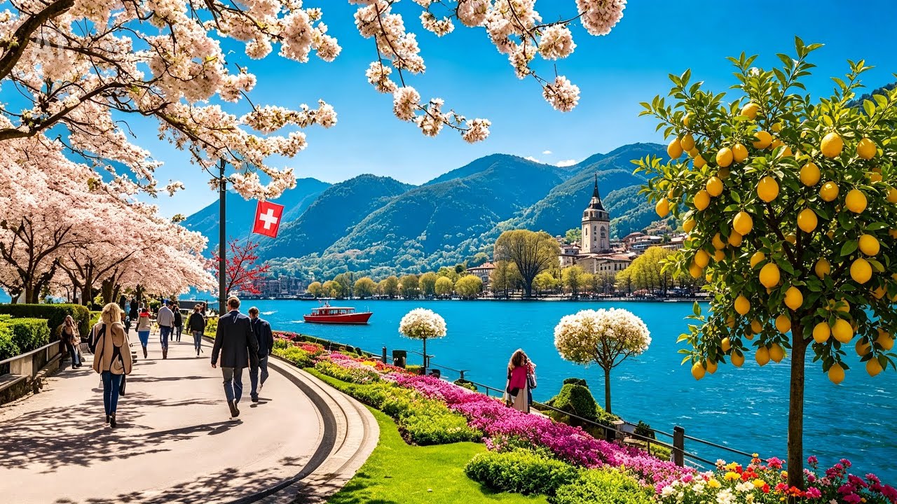 Summer Walk In Most Charming Lake Lugano Switzerland🇨🇭Swiss View