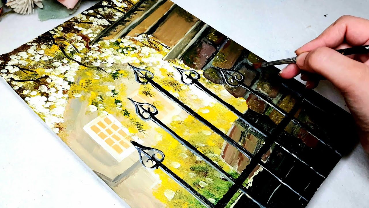 Morning Light in the Yard || Acrylic Painting step by step for Beginners