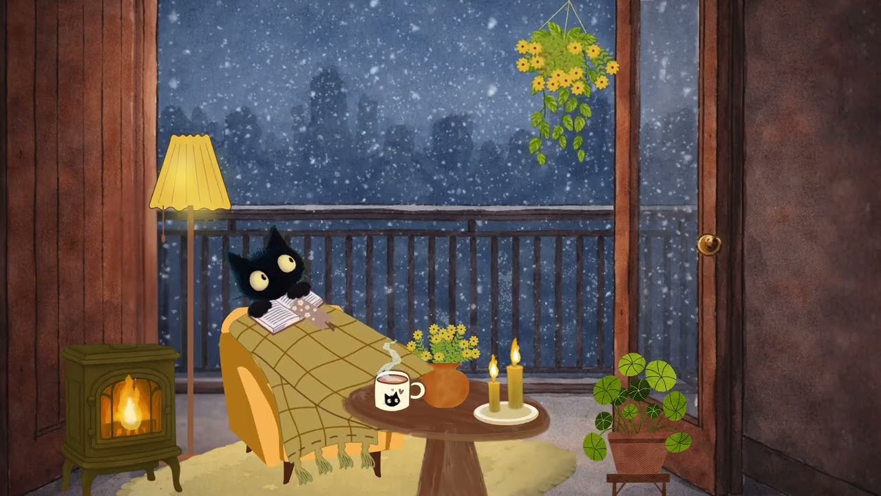 study with midnight the lofi cat | snowy chill beats to improve focus and productivity