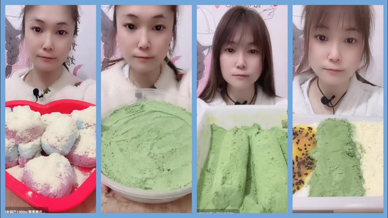 ASMR REFROZEN SHAVED ICE EATING WITH MATCHA AND MILK POWDER AND PASSION FRUIT