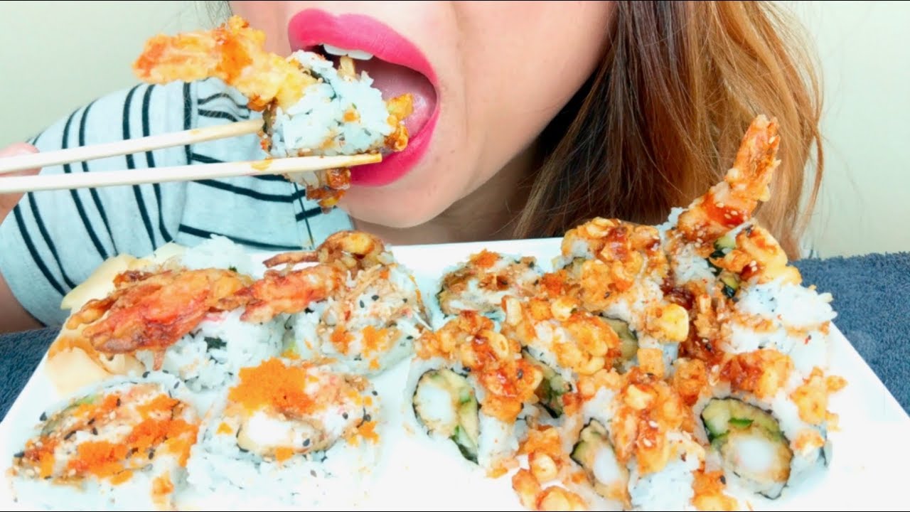 ASMR SUSHI Fried CRAB & SHRIMP (SPIDER ROLL) 먹방 *No Talking* suellASMR