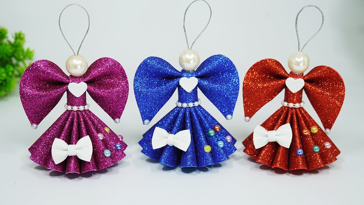 Cute Christmas Angel Ornaments Making with EVA Glitter Foam Sheets🎄DIY Angels for Xmas Tree Decor
