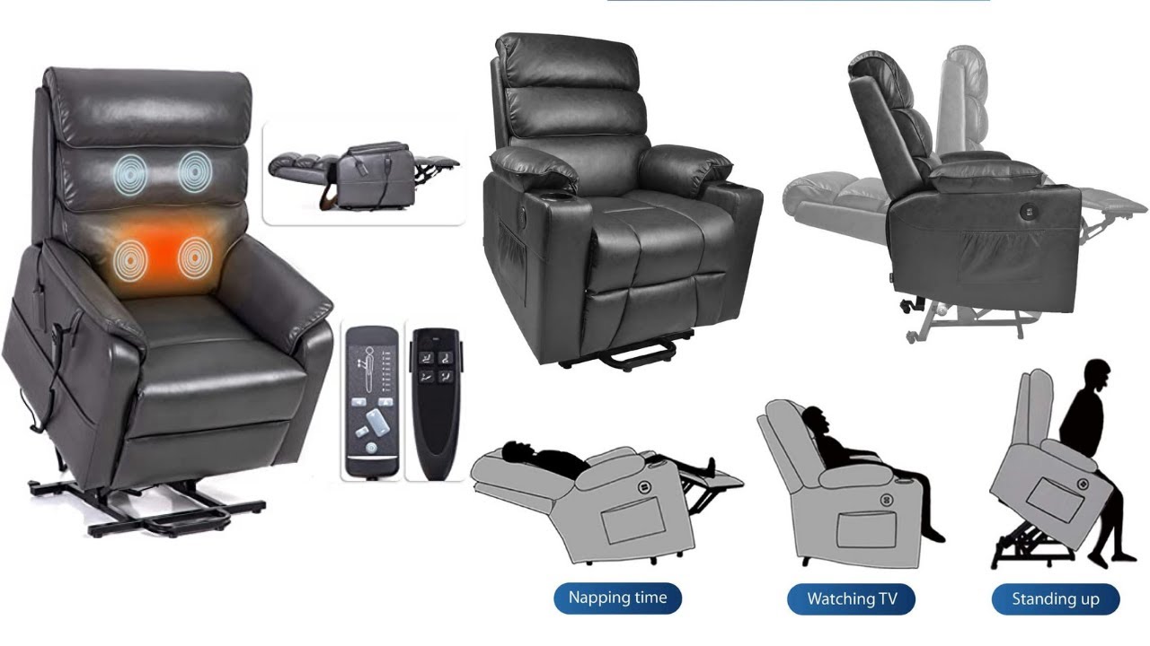 Lifesmart Power Lie Flat Lift Chair Recliner with Massage & Heat with Variable Vibration Modes