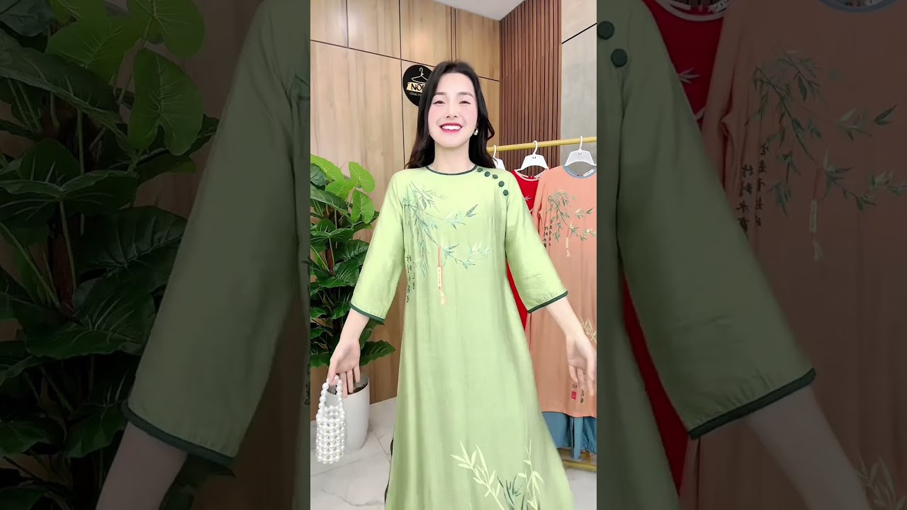 [255K/SET] ÁO DÀI ĐŨI TƠ IN CÂY TRE AD259 NOKA |Đặt hàng ☎️035.272.4567