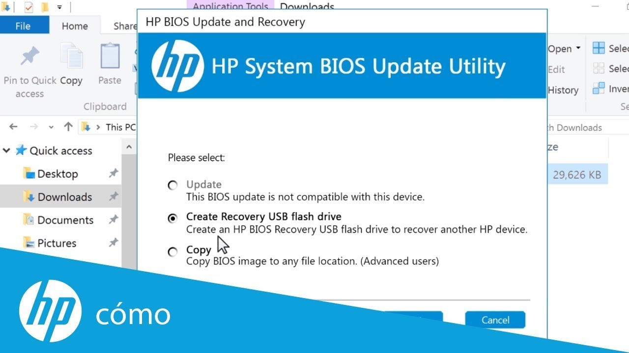 Actualizar la BIOS de equipos HP mediante memoria USB