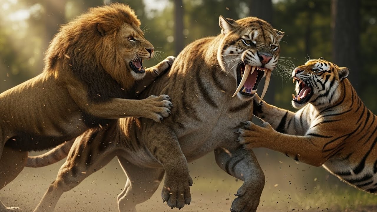 Lion & Tiger vs Smilodon – Modern Predators Face Their Extinct Ancestor | Concept Cinemas