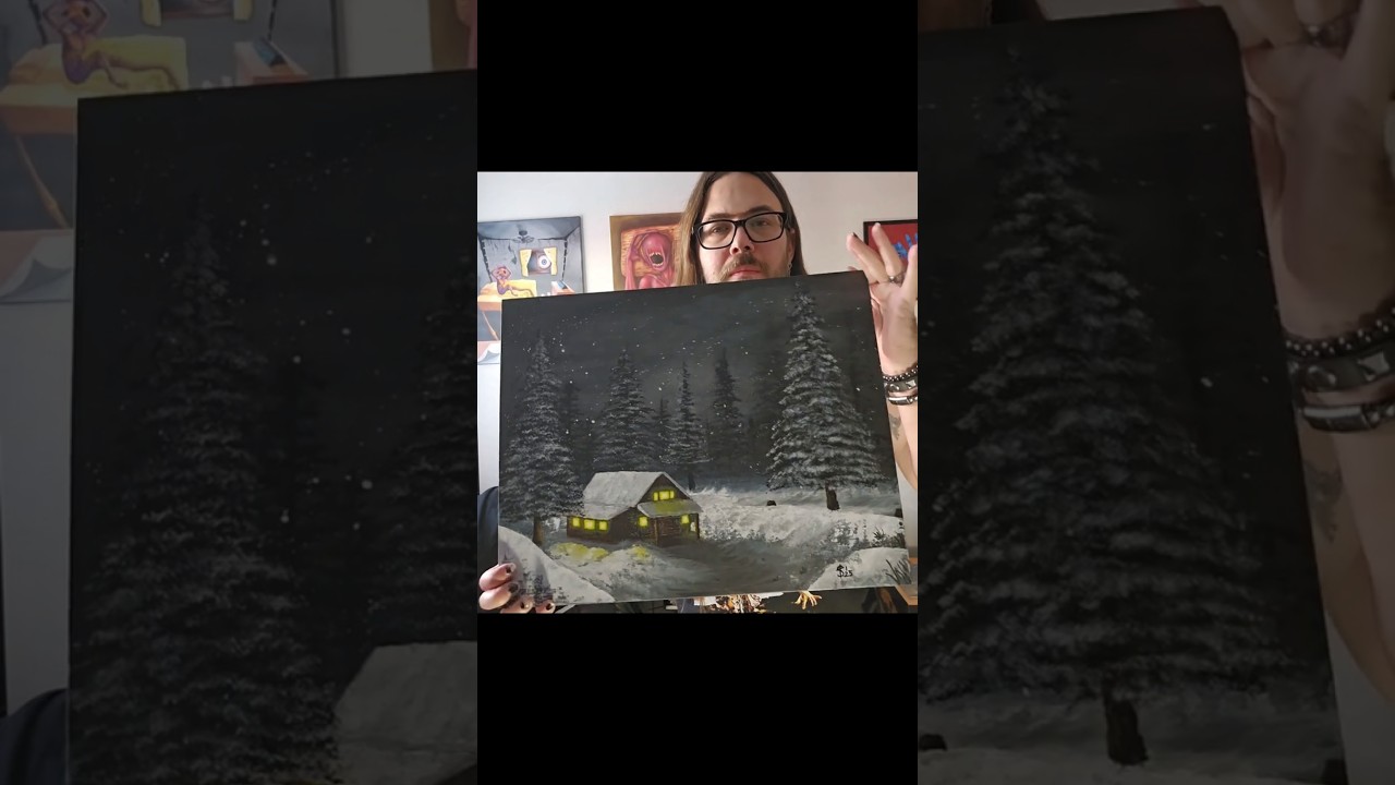 Black Winter Day Painting Spin Reveal 