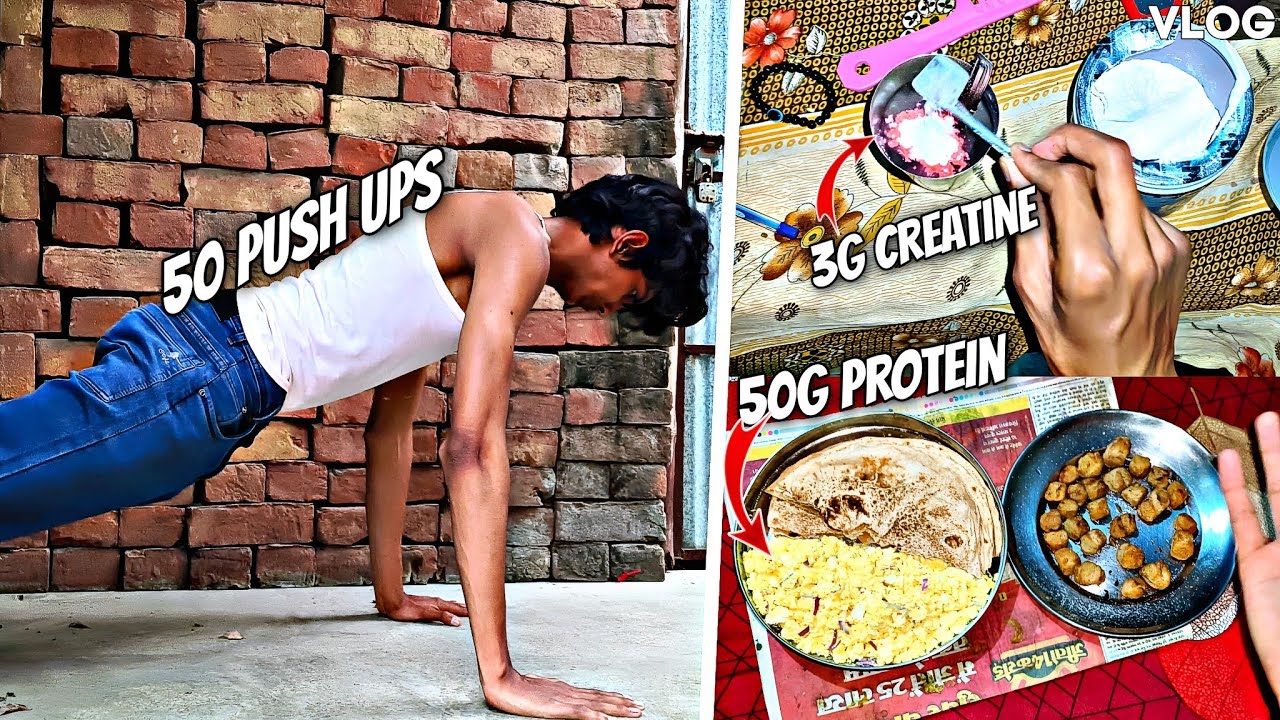 Aaj liya maine 50 gram protein 🤩 aur 3 gram creatine | aaj kiya 50 push up 