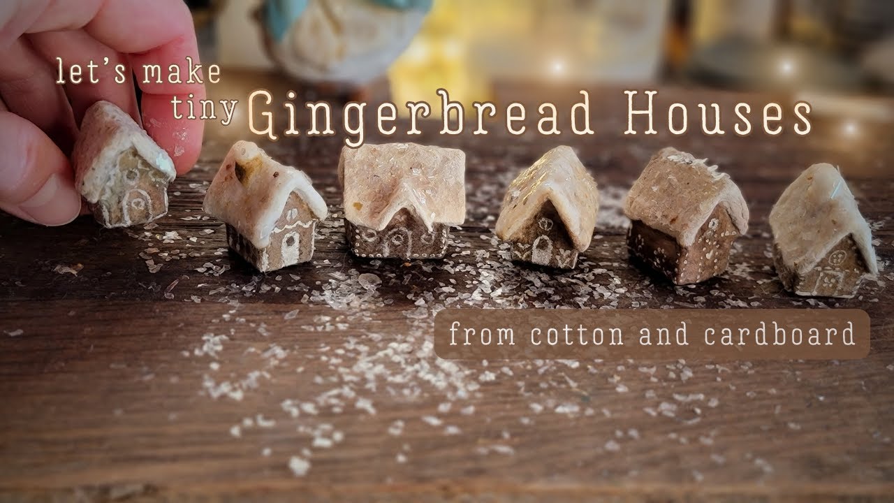 learn to make spun cotton gingerbread house miniatures - easy recycled holiday craft and gift