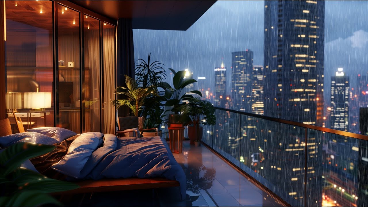 Rain Sounds  On Penthouse Balcony | For relaxation, study, focus and meditation