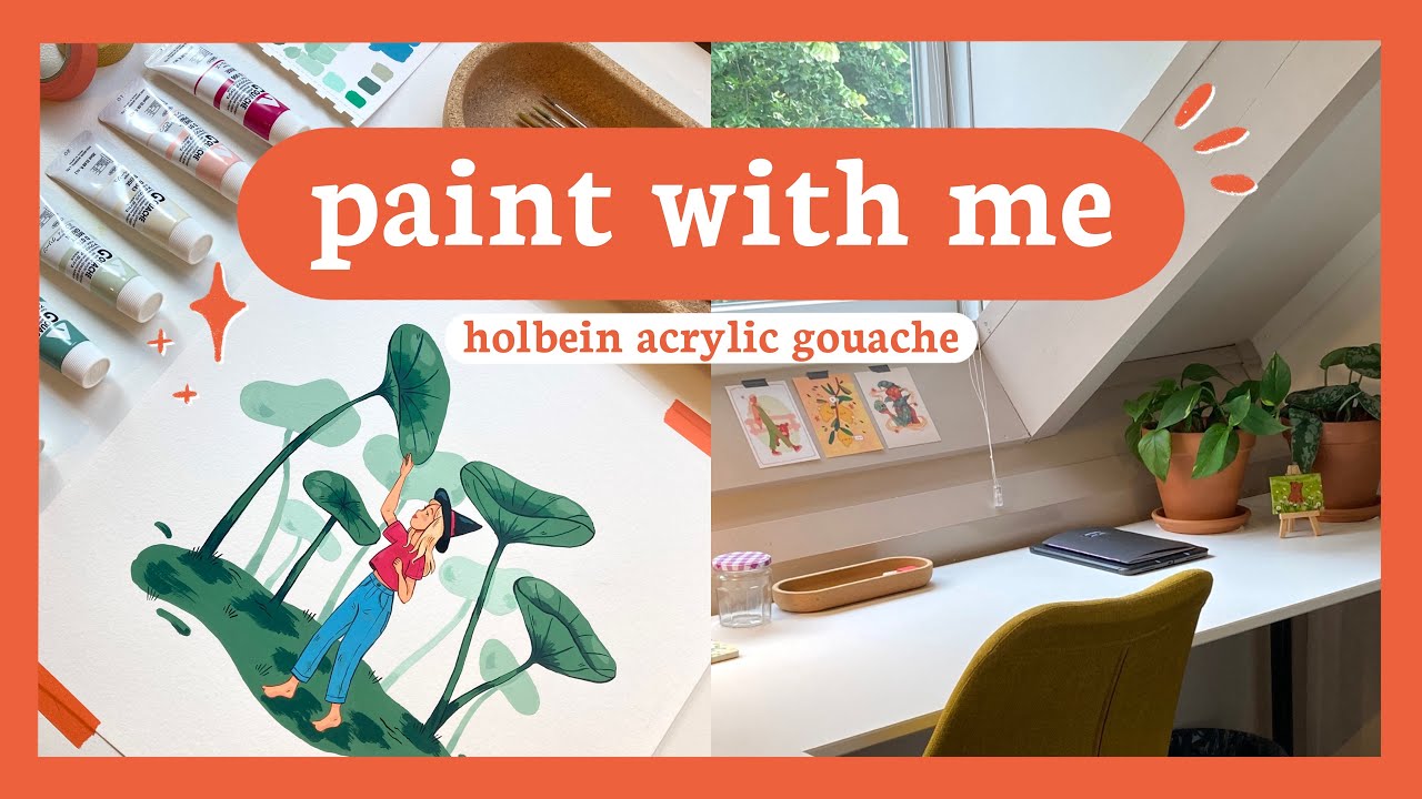 acrylic gouache paint with me 🌿 holbein acryla guoache