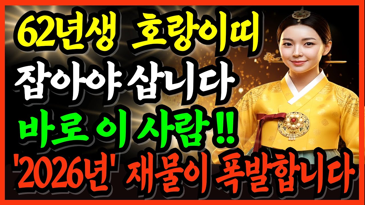 62년생 호랑띠! 살고 싶으면 이 사람 꼭 잡으세요! 평생 돈을  퍼다 줄 귀인이 지금 문앞에 왔습니다!