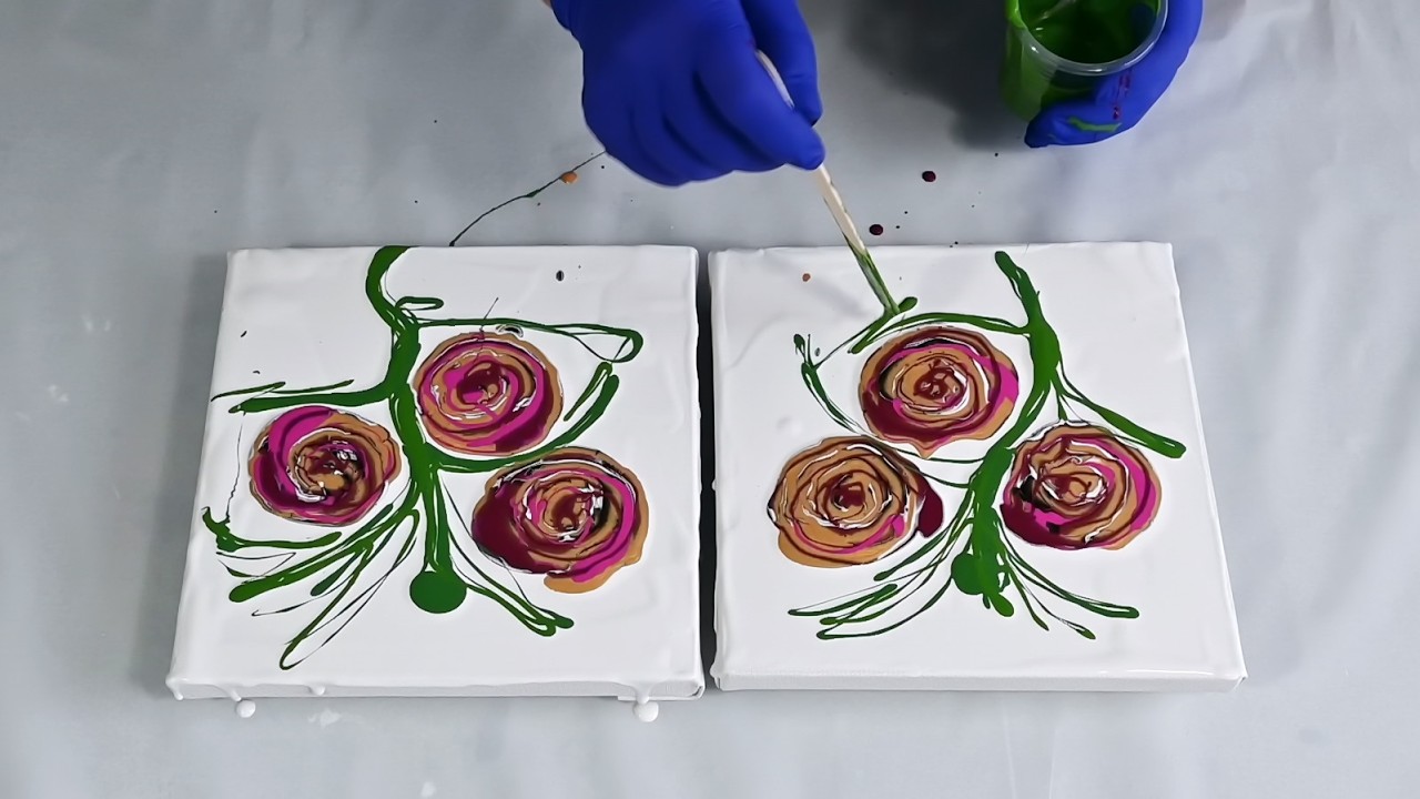 Flower Dip with TWO Canvases... Will it work? Tips and Tricks in Fluid Art