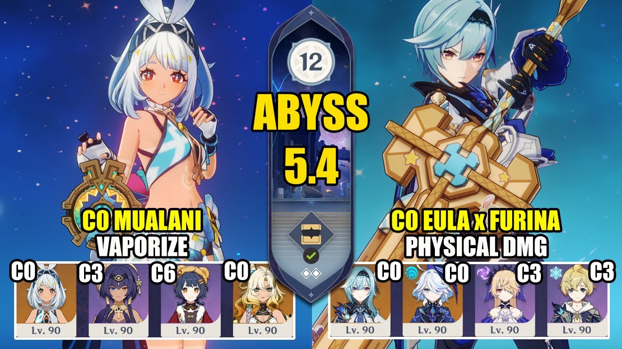 C0 Mualani Vaporize & C0 Eula Furina Physical DMG | Spiral Abyss 5.4 | Genshin Impact 【原神】